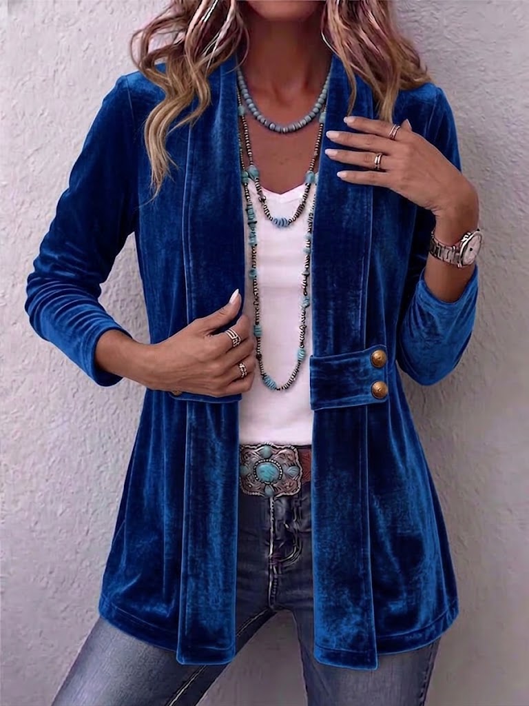 Renée | Veste ouverte vintage à revers et boutons, manches longues