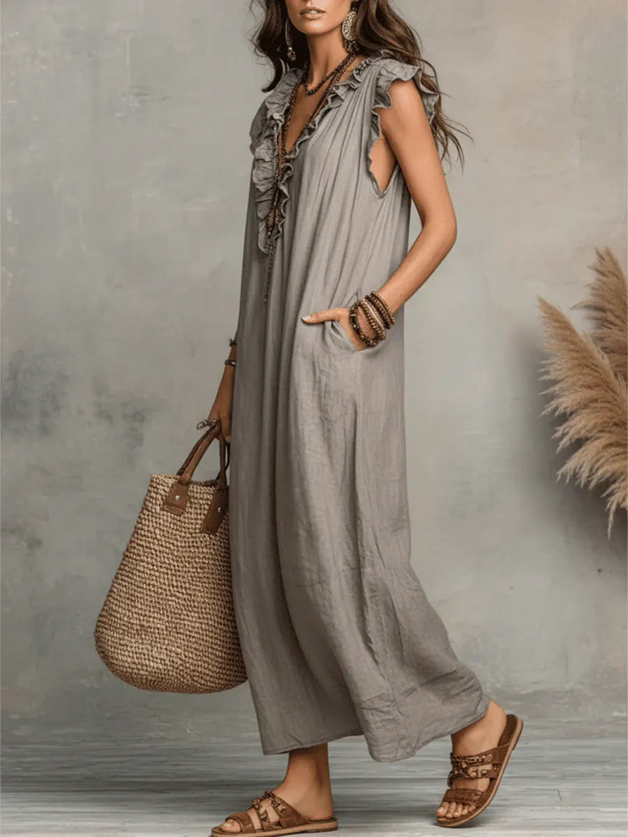 Camelia | Robe longue bohème à col V