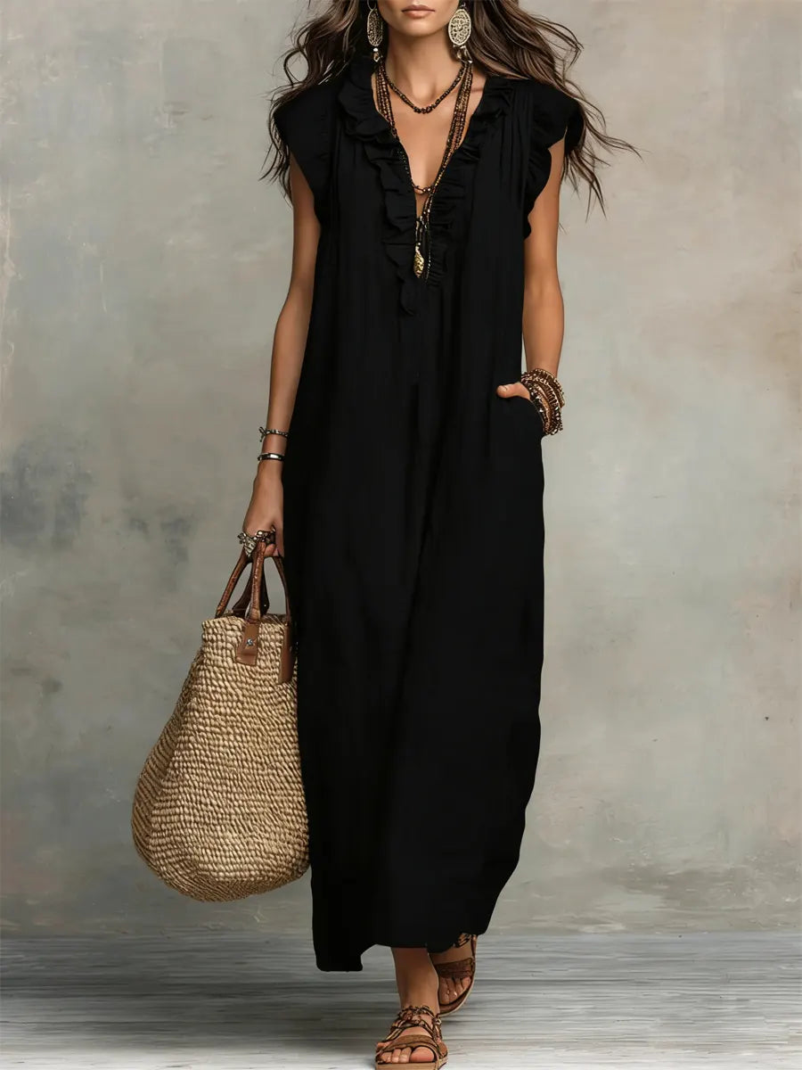 Camelia | Robe longue bohème à col V