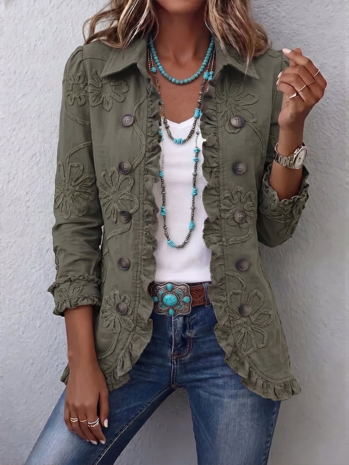 Lisette | Veste utilitaire boho-chic brodée de fleurs à volants