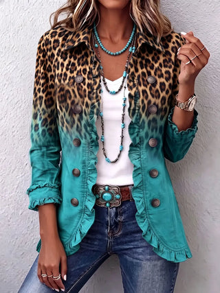 Dominique | Manteau blazer à volants léopard ombré