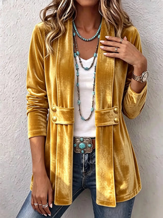 Renée | Veste ouverte vintage à revers et boutons, manches longues