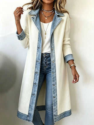 Louise | Cardigan long en maille et denim