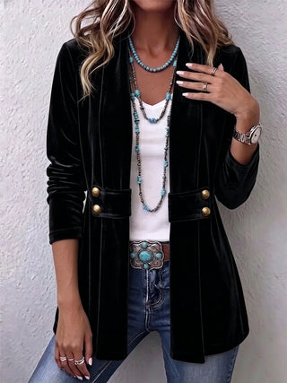 Renée | Veste ouverte vintage à revers et boutons, manches longues
