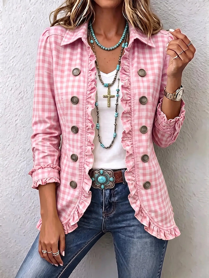 Claudia | Veste plissée boutonnée à carreaux vichy