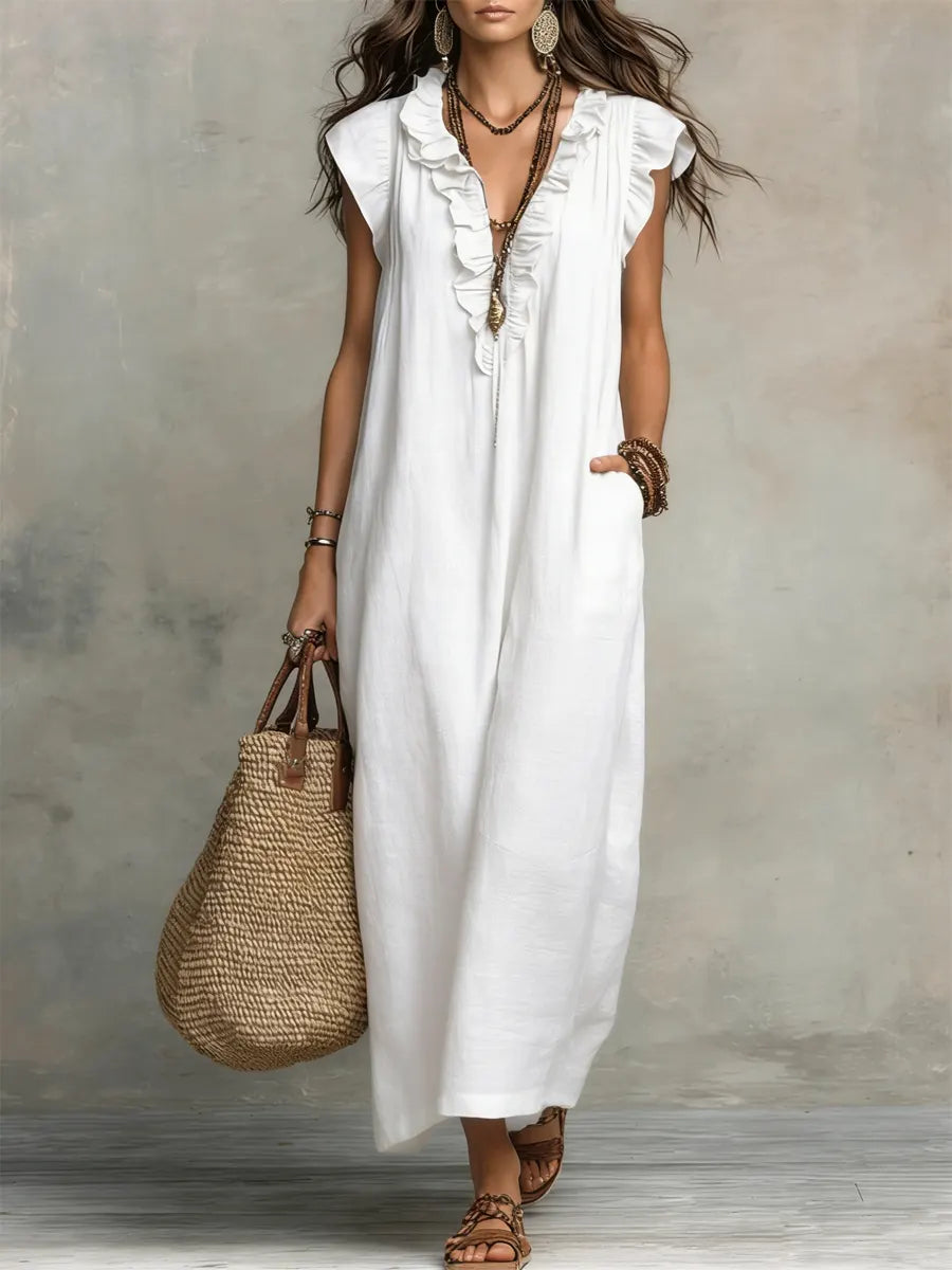 Camelia | Robe longue bohème à col V