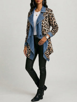 Cécile | Leopard Print &amp; Cropped Denim Panel Jacket