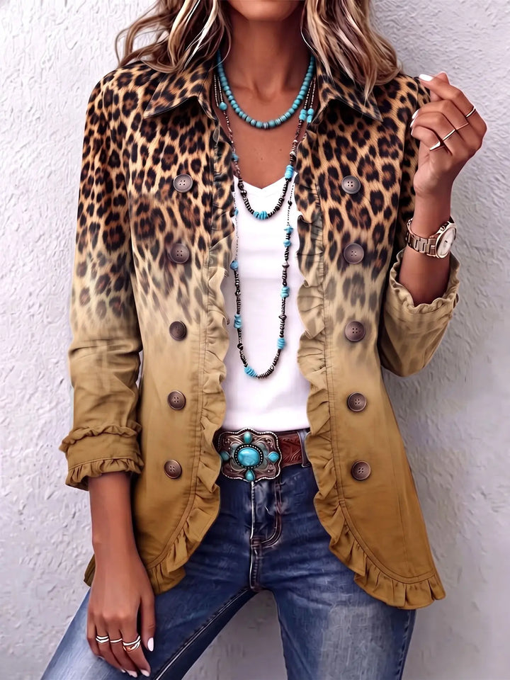 Dominique | Manteau blazer à volants léopard ombré
