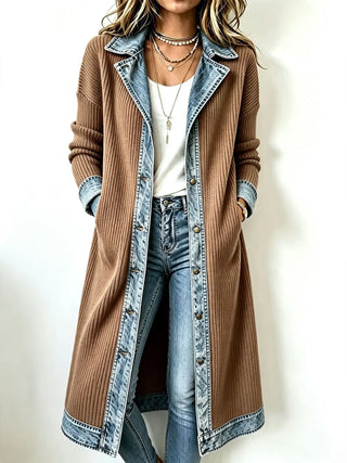 Louise | Cardigan long en maille et denim