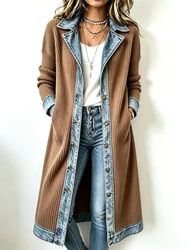 Louise | Cardigan long en maille et denim