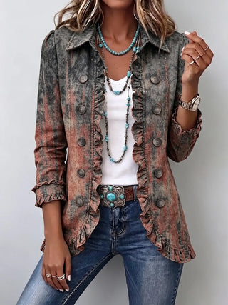 Jeannette | Veste à volants imprimé texturé dégradé vintage