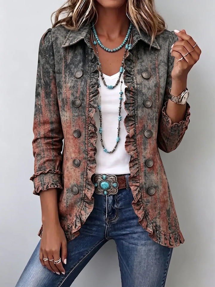 Jeannette | Veste à volants imprimé texturé dégradé vintage