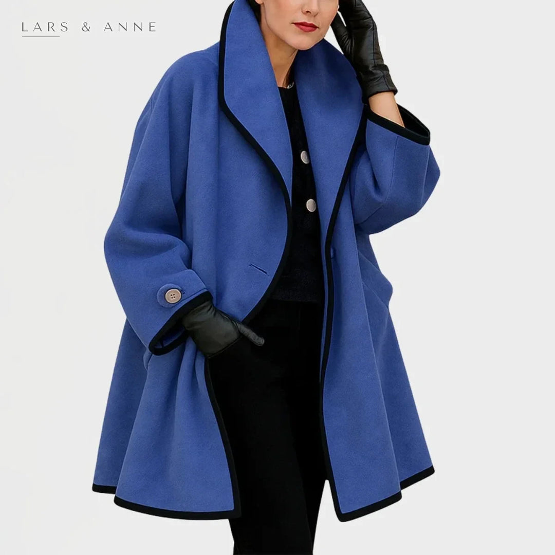 Pénélope – manteau évasé effet laine à liseré contrasté