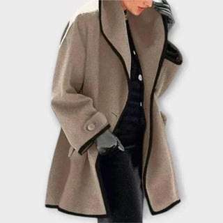 Pénélope – manteau évasé effet laine à liseré contrasté