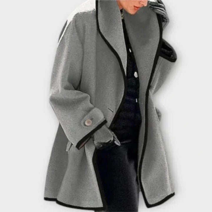 Pénélope – manteau évasé effet laine à liseré contrasté