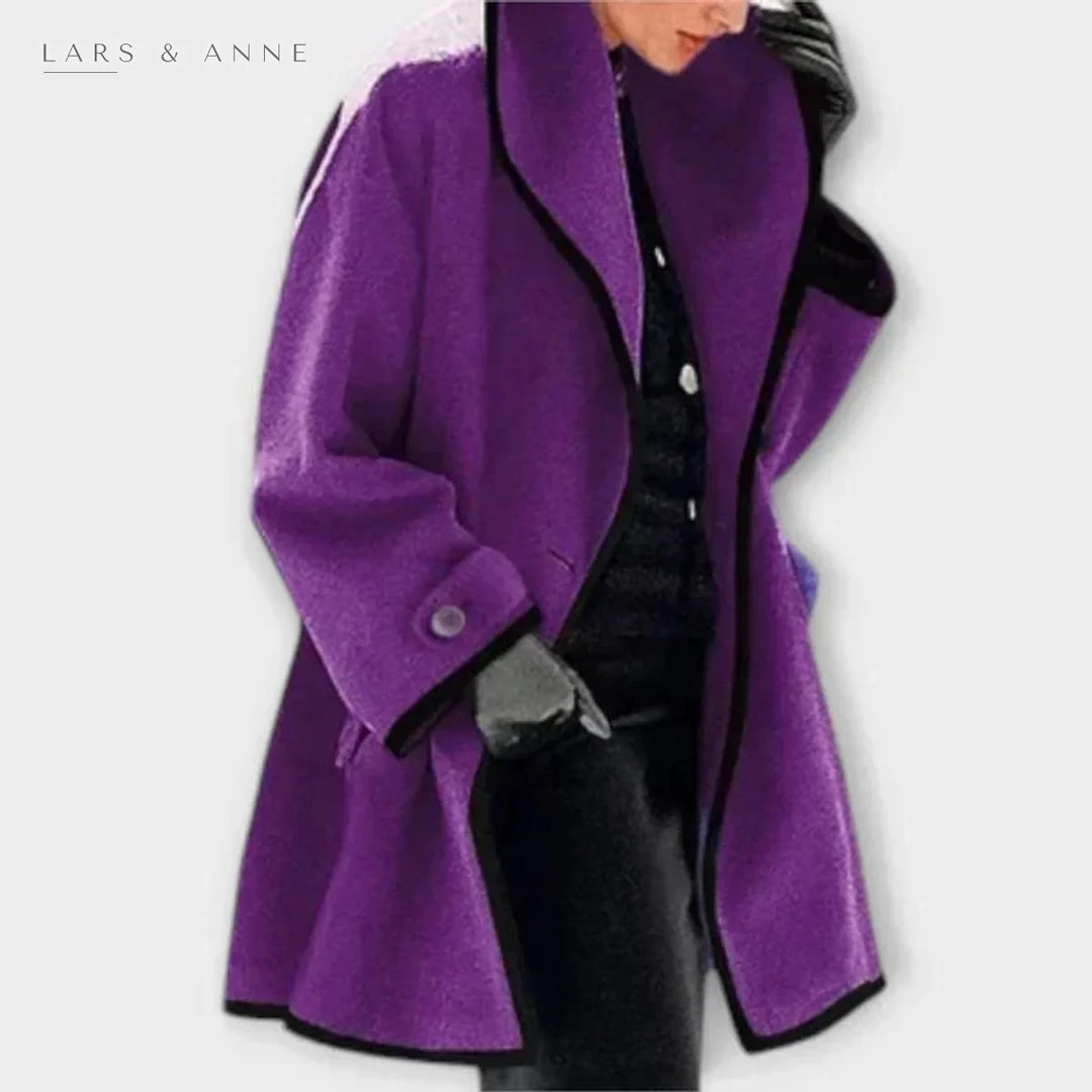 Pénélope – manteau évasé effet laine à liseré contrasté