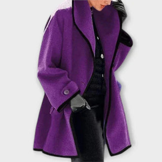 Pénélope – manteau évasé effet laine à liseré contrasté
