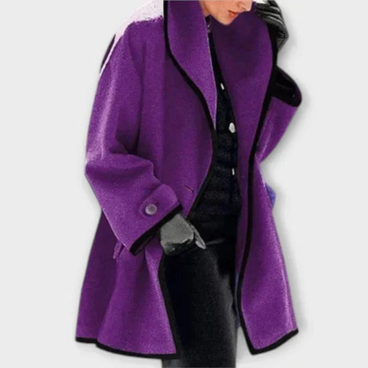 Pénélope – manteau évasé effet laine à liseré contrasté