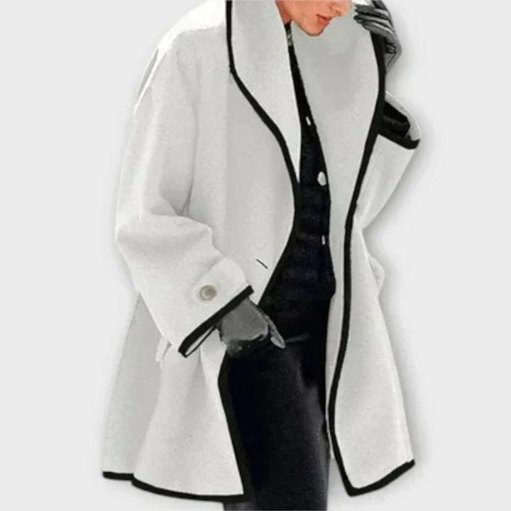 Pénélope – manteau évasé effet laine à liseré contrasté