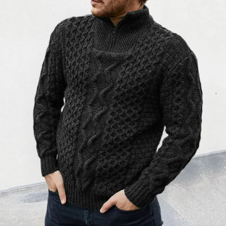 Marin | Pull col montant zippé en grosse maille torsadée