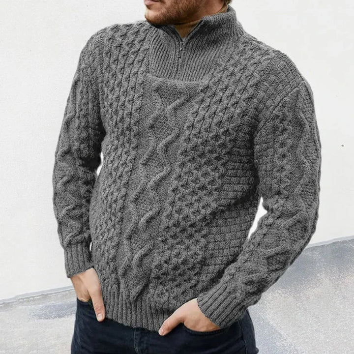 Marin | Pull col montant zippé en grosse maille torsadée