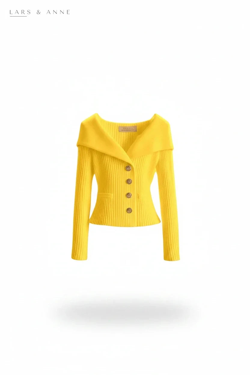 Quitterie – gilet cintré en maille côtelée à boutons