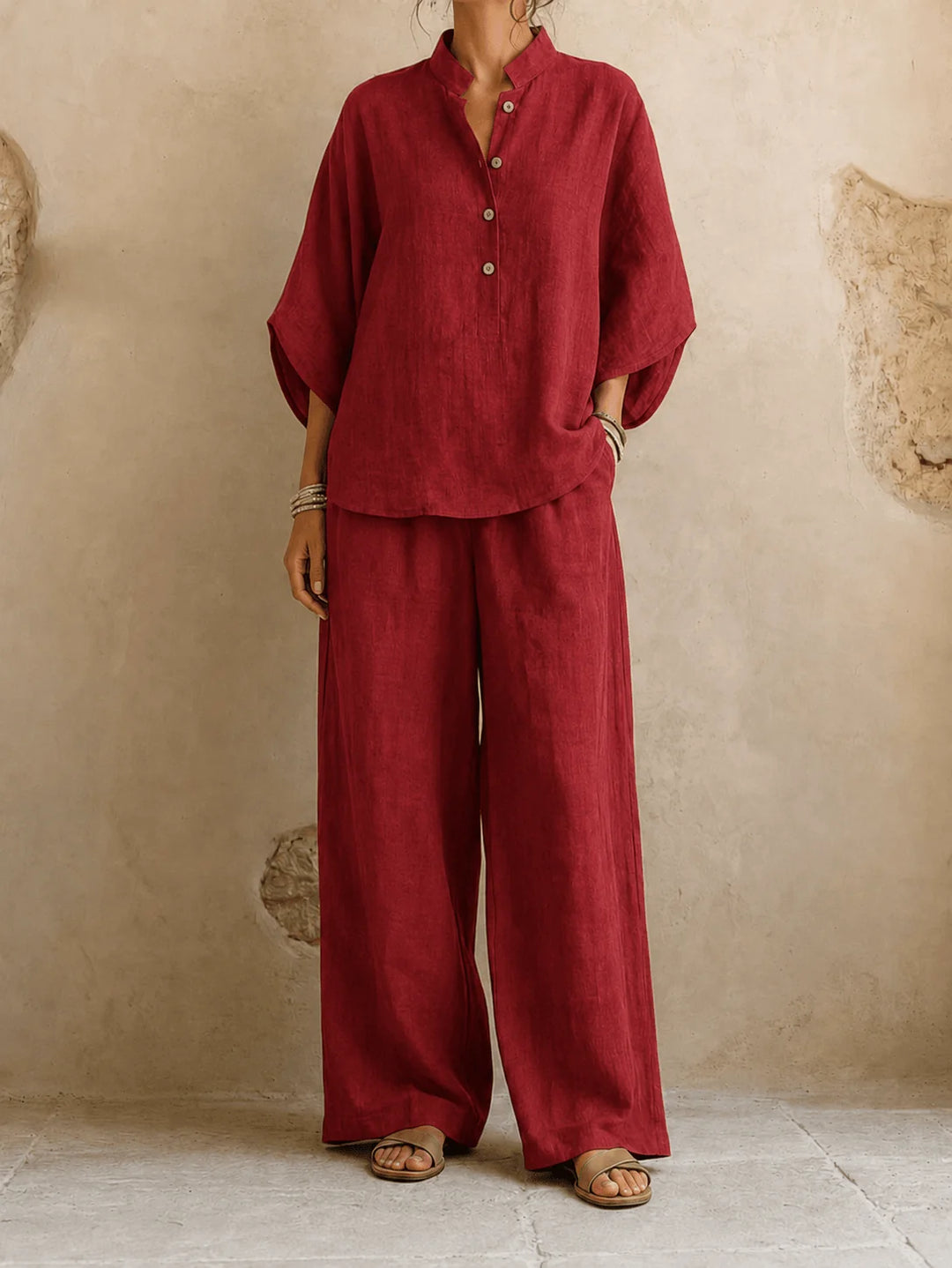 Estelle | Ensemble blouse manches chauve-souris et pantalon large