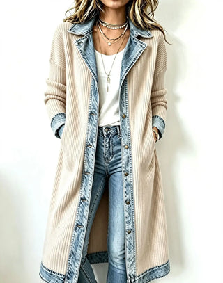 Louise | Cardigan long en maille et denim