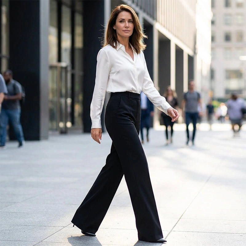 Blandine | Pantalon taille haute à pli marqué