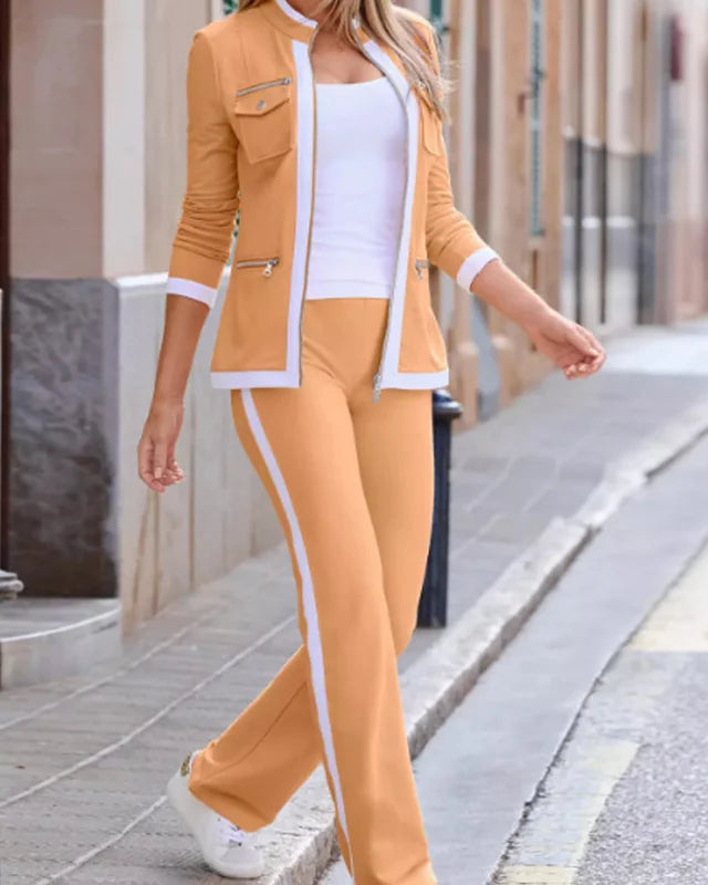 Bérénice | Ensemble veste zippée et pantalon à bandes contrastées