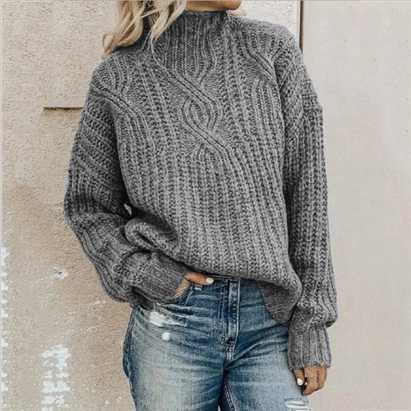 Léonore | Pull col montant en grosse maille torsadée