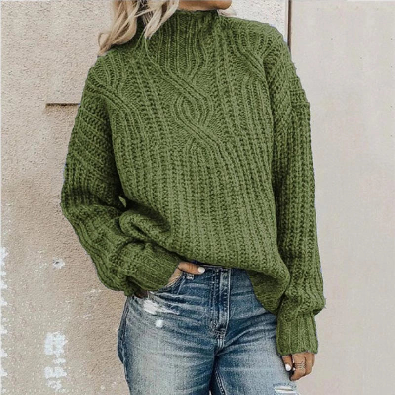 Léonore | Pull col montant en grosse maille torsadée