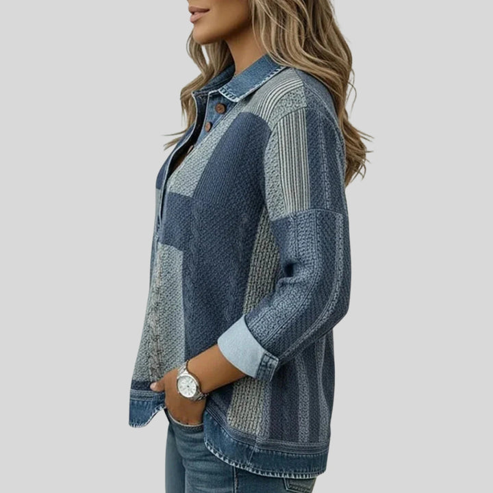 Eulalie | Pull patchwork à col effet denim