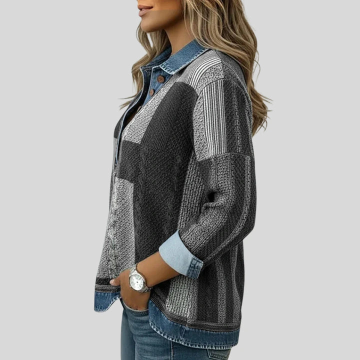 Eulalie | Pull patchwork à col effet denim
