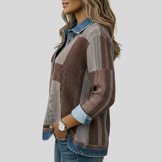 Eulalie | Pull patchwork à col effet denim