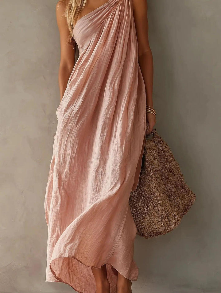 Adriana | Robe longue asymétrique effet lin