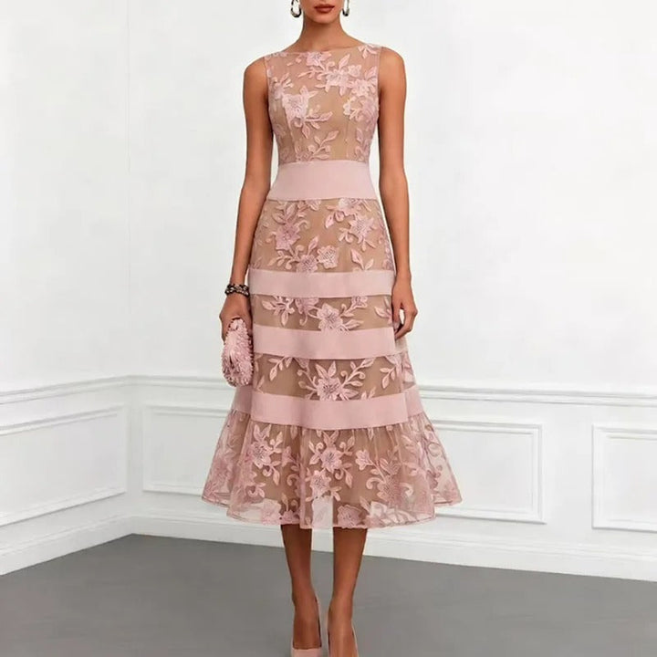 Odette | Robe midi en tulle brodé fleuri