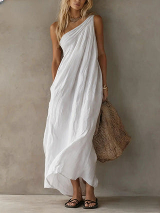 Adriana | Robe longue asymétrique effet lin