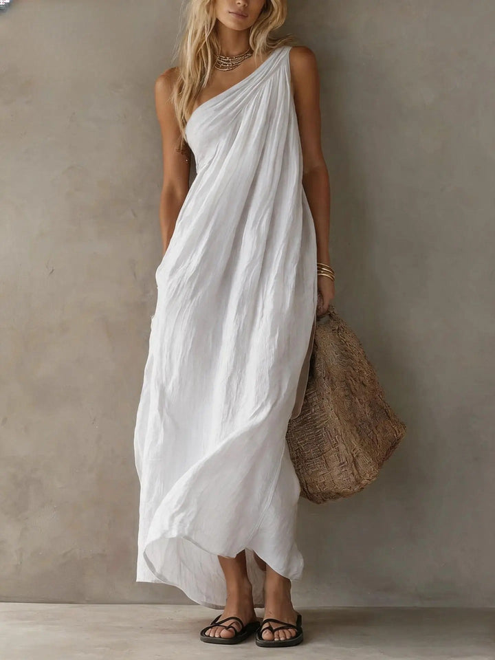 Adriana | Robe longue asymétrique effet lin