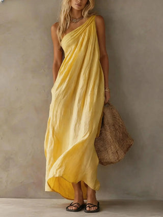 Adriana | Robe longue asymétrique effet lin