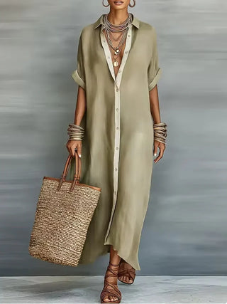 Megan | Robe longue vert olive aux lignes épurées