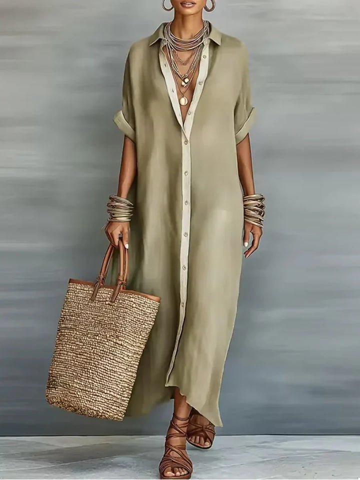 Megan | Robe longue vert olive aux lignes épurées