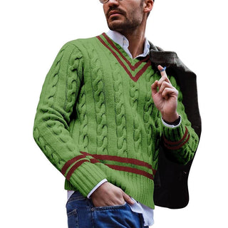 Théophile | Pull col V en maille torsadée à liseré contrasté