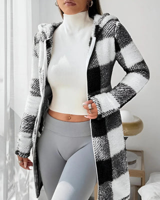 Ermeline | Manteau long à carreaux effet teddy à capuche