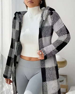 Ermeline | Manteau long à carreaux effet teddy à capuche