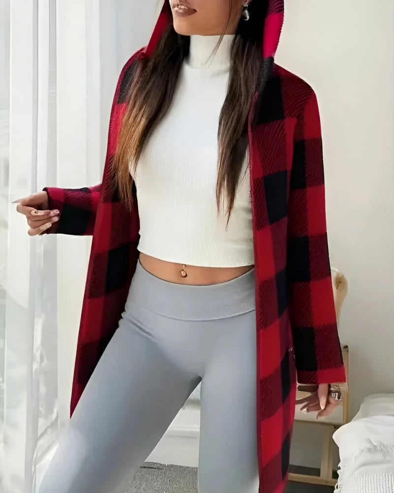 Ermeline | Manteau long à carreaux effet teddy à capuche