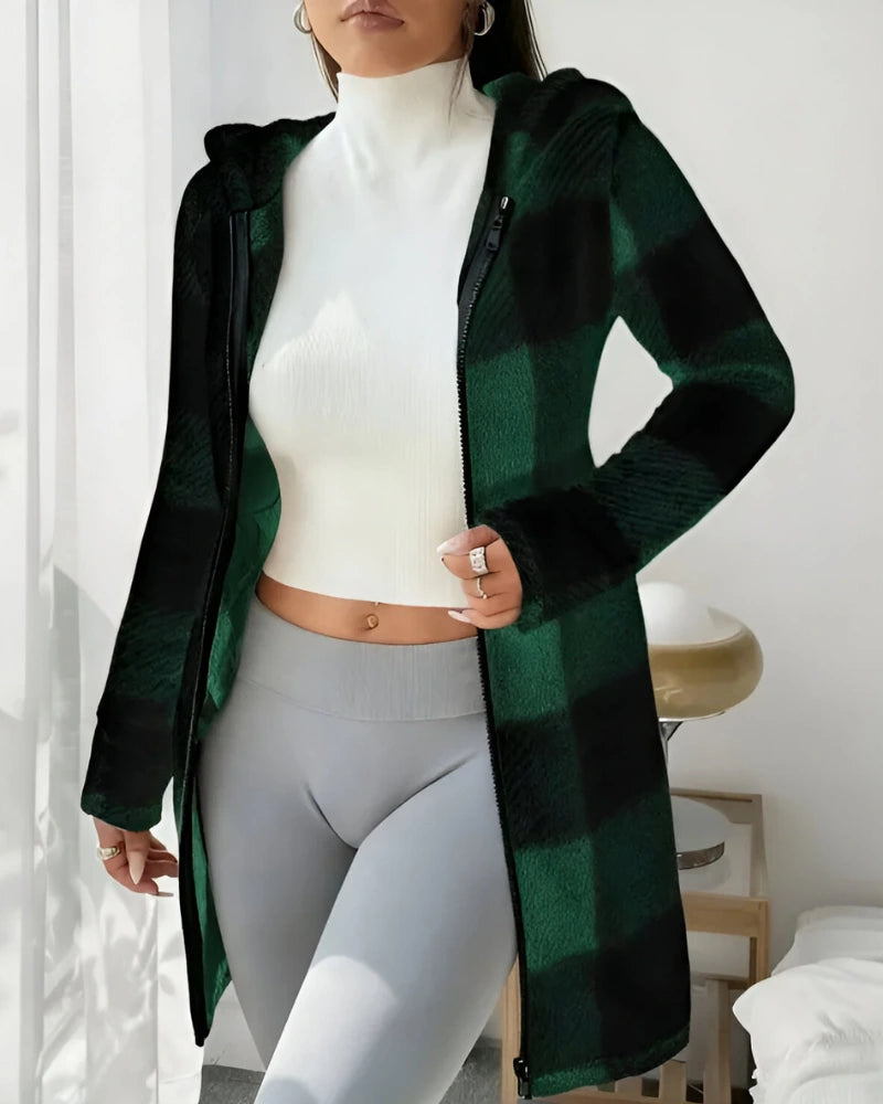 Ermeline | Manteau long à carreaux effet teddy à capuche