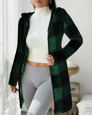 Ermeline | Manteau long à carreaux effet teddy à capuche